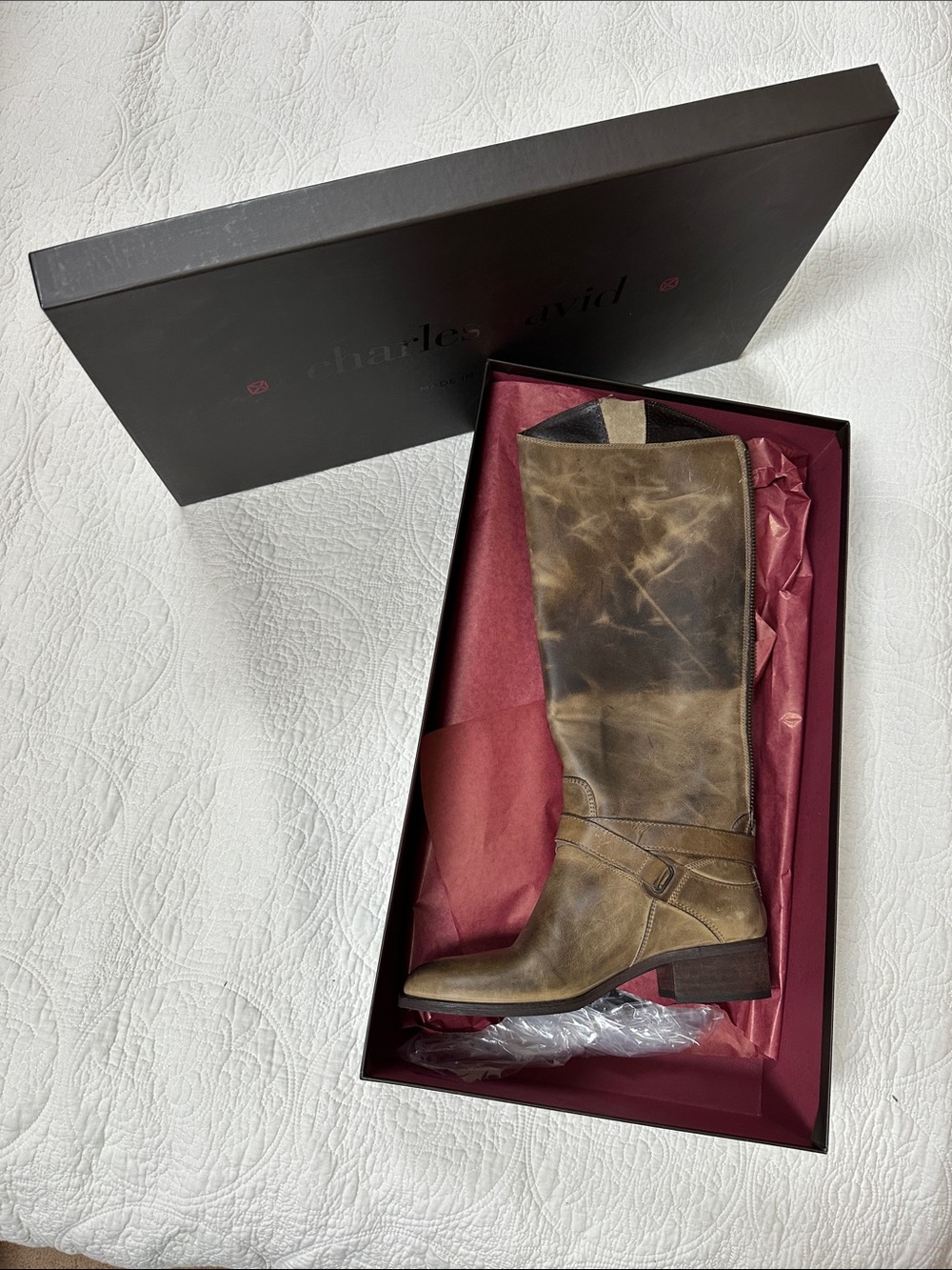 Charles David Distressed Olive Knee-High Leather Boots